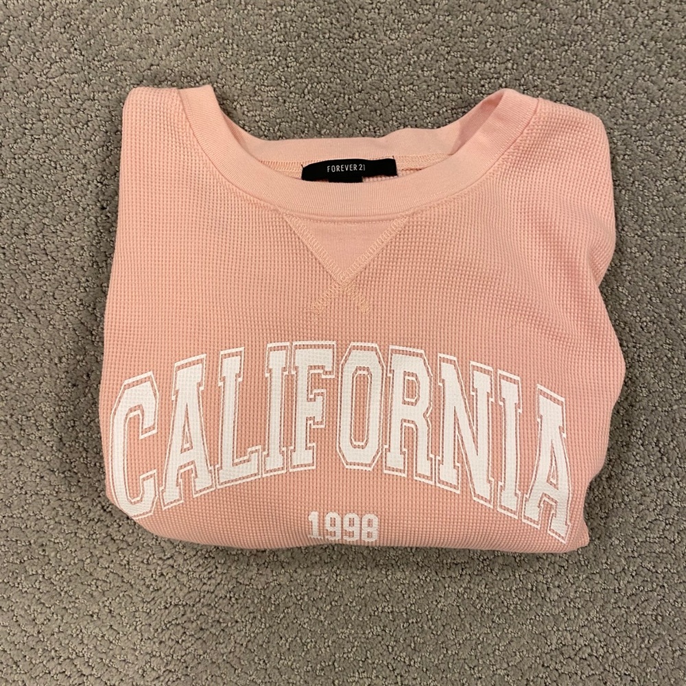 Light Pink Waffle Cropped Long Sleeve Shirt